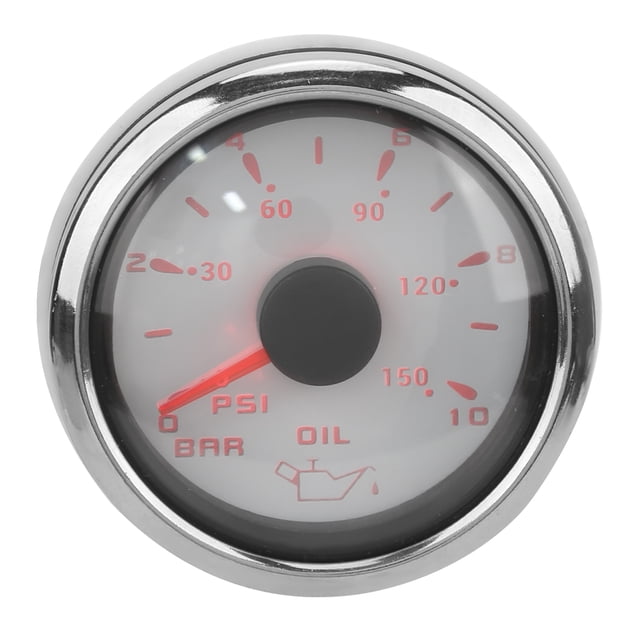 Pointer Oil Pressure Gauge, Acid Resistant PSI Display IP67 Waterproof 10-184 Ohm For Engineering Machinery For Engines For Automobiles White,Black