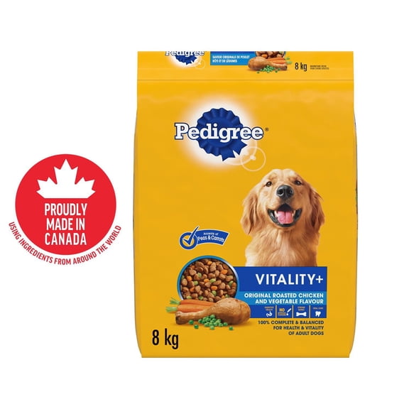 PEDIGREE VITALITY+ Dry Food For Adult Dogs – Roasted Chicken & Vegetable Flavour - Supports Strong Bones and Healthy Teeth – With Calcium 8kg