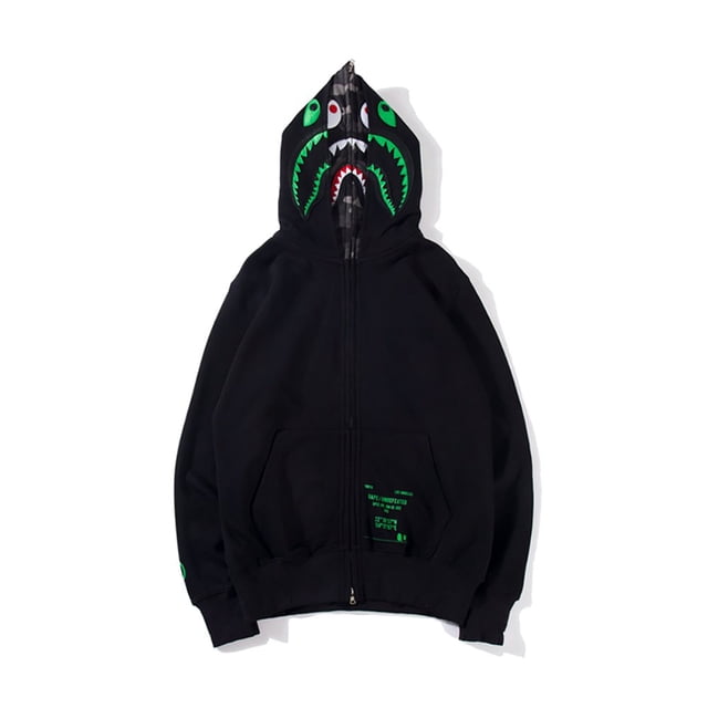 QJUHUNG Chandail à Capuchon en Coton BAPE Shark Street Camouflage Veste à Double Capuchon CAMO Noir