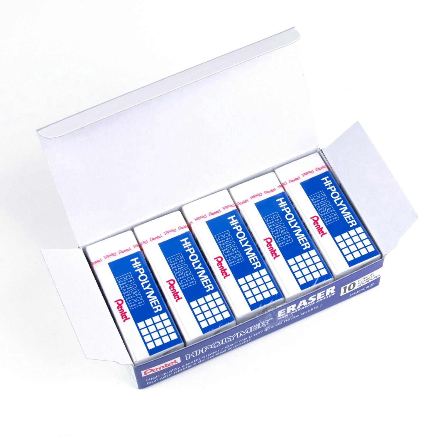 Pentel Hi-Polymer, Grand Blanc Gomme À Effacer, 10PC Paque