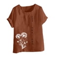 thumbnail image 3 of UPPADA Tuniques à Manches Courtes pour Femmes Col Rond Coton Lin Chemises Décontractées Imprimé Floral Bouton Blouse Ample Grande Taille Tunique Ample Coupe Décontractée Bouton Blouse Ample Confortable Café,m, 3 of 4
