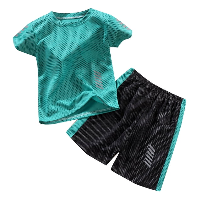 Boys Athletic Outfits 2 Piece Performance Tracksuit Basketball Tank Top And Breathable Mesh Shorts Set For Active Kids