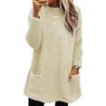 thumbnail image 1 of LUXUR Women Fuzzy Fleece T Shirt Loose Work Tops Beige Yellow 3XL, 1 of 2