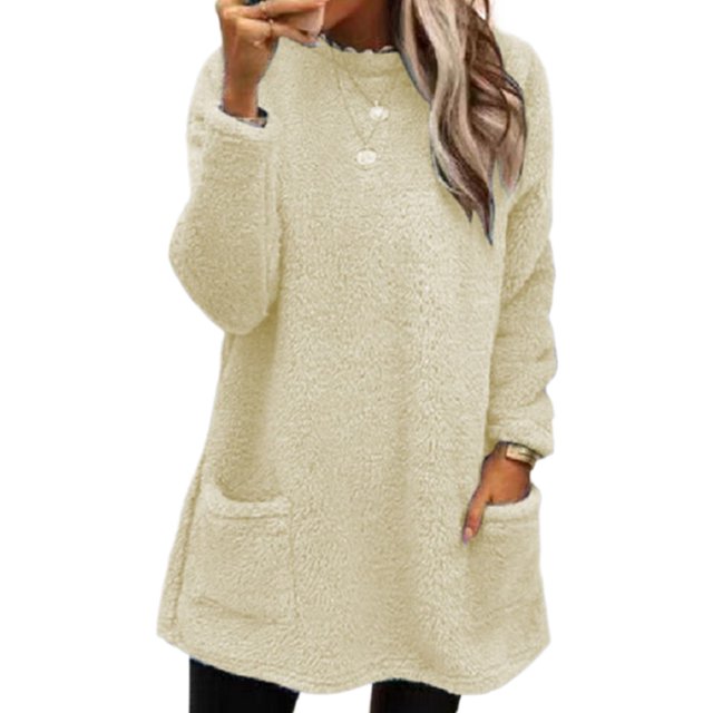 LUXUR Women Fuzzy Fleece T Shirt Loose Work Tops Beige Yellow 3XL