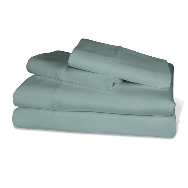 Serta Ensemble de Draps en Coton et Tencel Vert Atténué, Soigneusement Pliés avec Ourlets à Double Piqûre Visibles, Faits de Fibres Durables de Coton et de TencelTM avec 300 Fils au Pouce pour la Douceur et l'Évacuation de l'Humidité, Conçu pour les Lits Grand et Convient pour Améliorer le Confort de Sommeil.