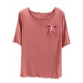 thumbnail image 4 of Liquidation & Promo, Chemise à Col Rond pour Femmes, Couleur Unie, Couche Intérieure Fine, Haut de Pyjama Décontracté, Manches Courtes, Base à Domicile, Vêtements de Nuit Confortables et Élégants, Sopatenor, 4 of 7