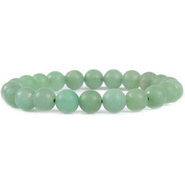 Bracelet Extensible Unisexe en Perles Rondes de 8 mm en Aventurine Vert Mat Givré Naturel