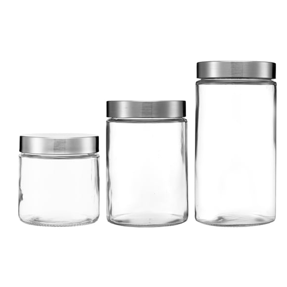 Ensemble de 3 Bocaux de Rangement en Verre Transparents avec Couvercles Vissés en Acier Inoxydable