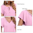 thumbnail image 3 of Woman Ruffle Short Sleeve Summer  Blouses Chiffon Boho Printed V Neck Drawstring Shirt Casual Leisure Sleeve Blouse, 3 of 6