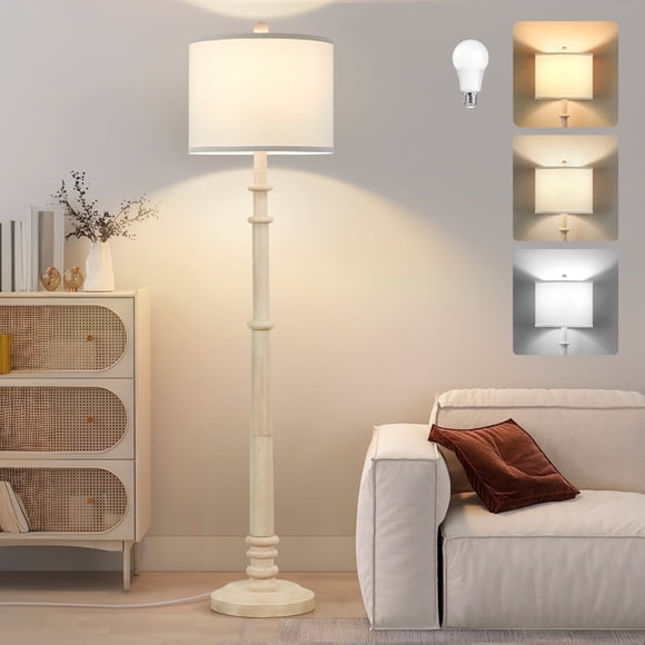 NATYSWAN Floor Lamps for Living Room,3-Way Dimmable Standing Lamps with White Linen Shade,60" Vintage Tall Pole Light for Reading, Bedroom,Bulb Included