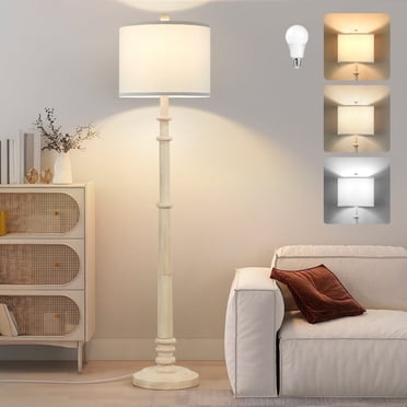 NATYSWAN Lampadaires pour Salon, Lampes sur Pied à Intensité Réglable 3 Niveaux avec Abat-Jour en Lin Blanc, Lampe Vintage à Tige Haute de 60 Pouces pour Lecture, Chambre, Ampoule Incluse