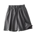 thumbnail image 1 of Timegard Shorts for Women Cotton Linen Elastic Waist Button Wide Leg Ruched Causal Loose Shorts Summer, 1 of 8