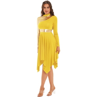 Loodgao Robe de Danse de Louange pour Femmes à Manches Longues, Robes de Chorale d'Église, Costumes de Danse Contemporaine Jaune TTG