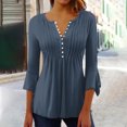 thumbnail image 2 of Timegard Hauts d'Été pour Femmes Plissés à Encolure en V Échancrée Évasée Manches 3/4 T-Shirts Confortables Tunique Chic Décontractée, 2 of 5
