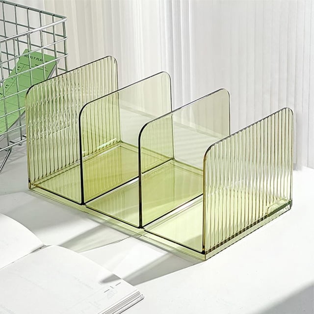 Kadlawus Acrylic Desktop Organizer, 3 Slot Clear File Rack, Space Saving Storage Stand for Office Desk, Teen Study Table, Books, Magazines, Documents