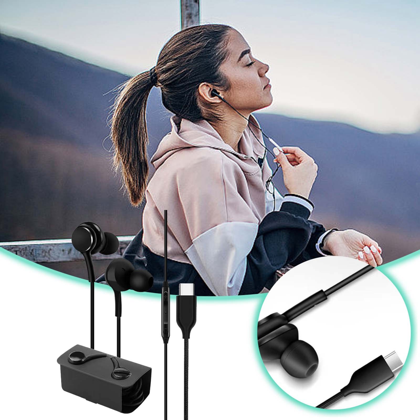 WIFKLSIIPG Wired Headphones in Ear Type C Digital Headset Online Control Note10 Subwoofer Call Earbuds