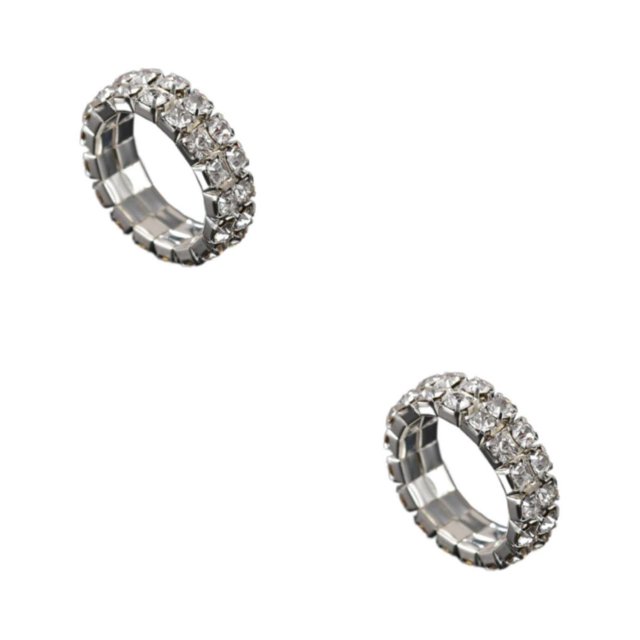 Maytalsory Bague en Cristal Extensible de Luxe Unique pour Déclaration d'Amour Bague Incrustée à la Mode Argent 2 Rangées 2Ensemble