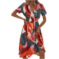 thumbnail image 2 of SMihono Robes Bohèmes d'Été Femmes Grande Taille Femme Été Imprimé Col en V Manches Courtes Robe, 2 of 7