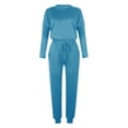 thumbnail image 4 of Mrat Beach Outfits for Women 2 Piece Jogging Sets Solid Polyester Long Sleeve Sweatsuits Sets Two Piece Track Suits Drawstring High Waist Pants Set Comfy Outfits N-Sky Blue L, 4 of 5
