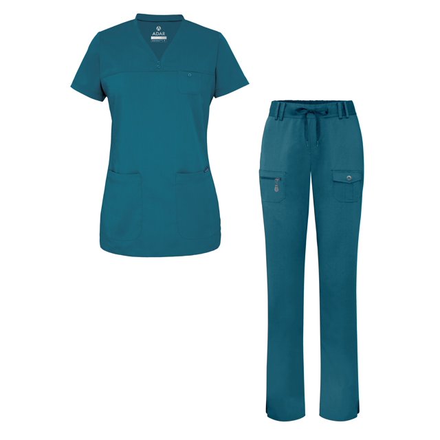 Adar Scrub Set for Women - Curved V-Neck Scrub Top & Tapered Drawstring Scrub Pants