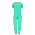 thumbnail image 4 of Ensemble 2 Pcs pour Femmes Été Col Uni Manches Courtes Blouse Haut + Pantalon Ample avec Poches, 4 of 6