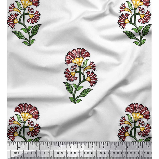 Soimoi Rayon Crepe Fabric Leaves & Floral Block Fabric Prints by Yard 46 Inch Wide