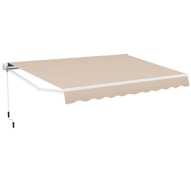 Gymax Auvent Rétractable d'Extérieur pour Patio 13 x 8,2 Pi en Polyester, Pare-Soleil avec Manivelle Manuelle, Terrasse, Beige