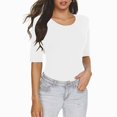 thumbnail image 2 of AherBiu T-Shirts pour Femmes Couleur Unie Manches 1/2 Col Rond Été Ajusté Extensible Confortable Basique, 2 of 6