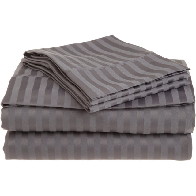 1000 Thread Count 100% Egyptian Cotton 4-Piece Bed Sheet Set (1 Flat, 1 Fitted Sheet, 2 Pillow Covers) 21 Inches Deep Pocket Stripe Pattern