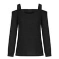 thumbnail image 5 of Pisexur Crewneck Shirts for Women Solid Color Off-shoulder Patchwork Tunic Tops Halter-Neck Long Sleeve Compression Shirts Athletic Tight Workout Top, 5 of 5