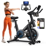 MERACH Stationary Vélo d'entraînement avec Exclusive Free APP, Vélo de vélo intérieur avec 300lbs Capacité de poids, entraînement de ceinture silencieuse et coussin confortable pour la séance d'entraînement à domicile Cardio 35 Lbs Volant