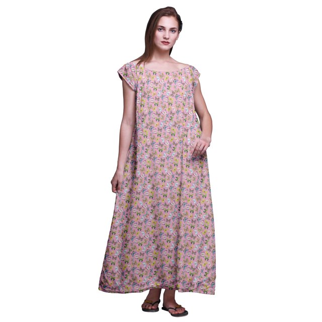 Bimba Robe Longue Maxi Imprimée pour Femmes en Rayonne, Vêtements de Nuit à Manches Courtes