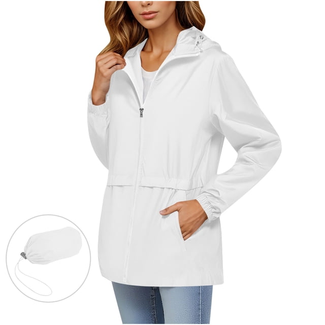Women's Rain Jacket 2025 - Waterproof Lightweight Hooded Windbreaker Packable with Pockets
