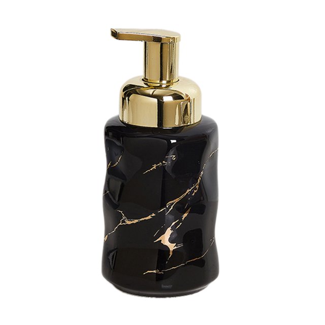 Qeeadeea Marble Ceramic Foaming Soap Dispenser, Foam Soap Dispenser With Gold Pump, Hand Foaming Dispenser, For Barthroom Kitchen-black-round