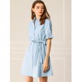 thumbnail image 3 of INSPIRE CHIC Women's Casual Short Sleeve Solid Color Button Down Shirt Dress, 3 of 6