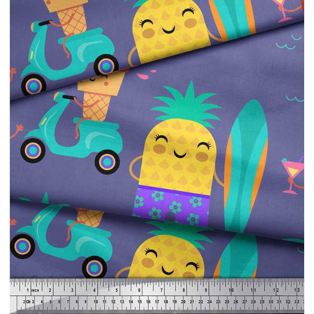 Soimoi Purple Rayon Fabric Beech & Fun Party Print Fabric by Yard 42 Inch Wide