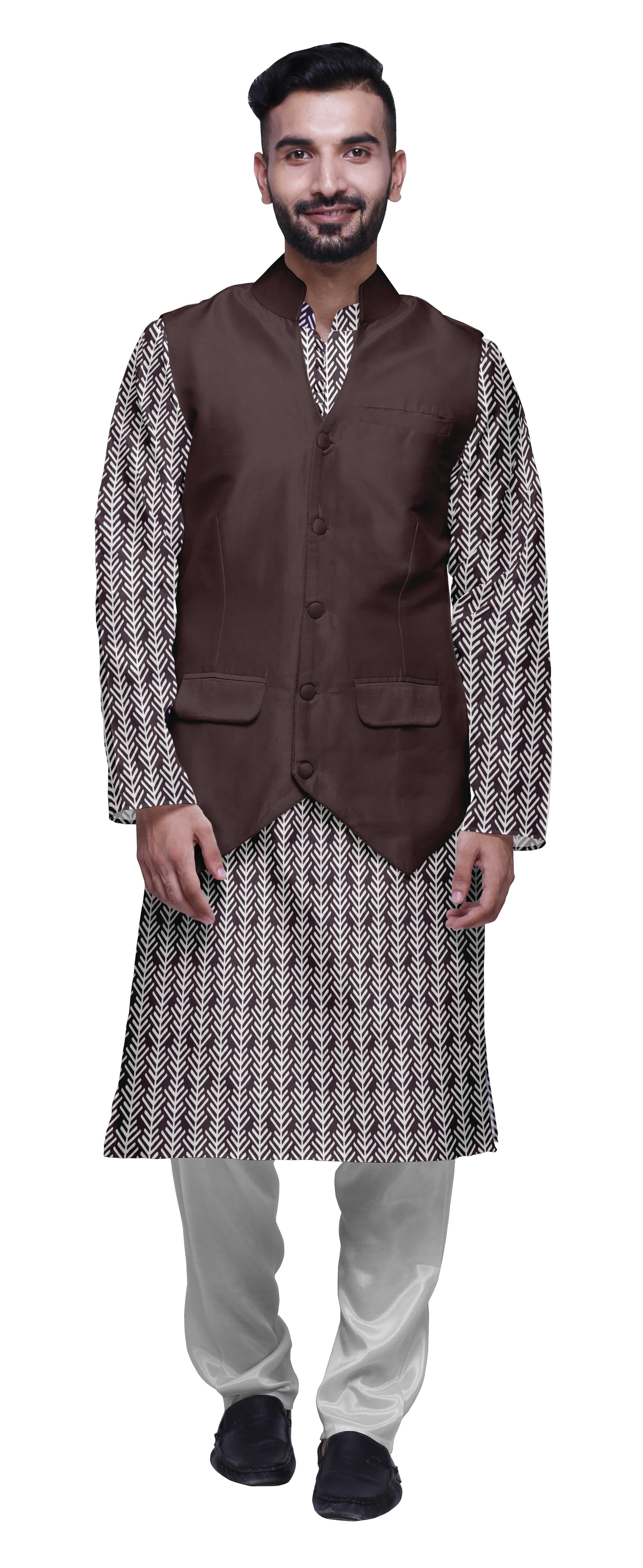 Atasi Indian Kurta Pyjama Jacket Set For Men Mandarin Collar Casual Clothing