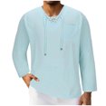 thumbnail image 1 of RXIRUCGD Men's Fashion Fallow Drawstring Solid Color Pockets Long Sleeve V-Neck Tops, Light Blue, Size: L, 1 of 5