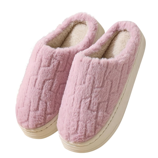 Pisexur House Slippers for Woman Keep Warm and Non-Slip Slippers Contrast Color Plush Warm Home Indoor Slippers & Comfortable and Durable House Slippers for Woman