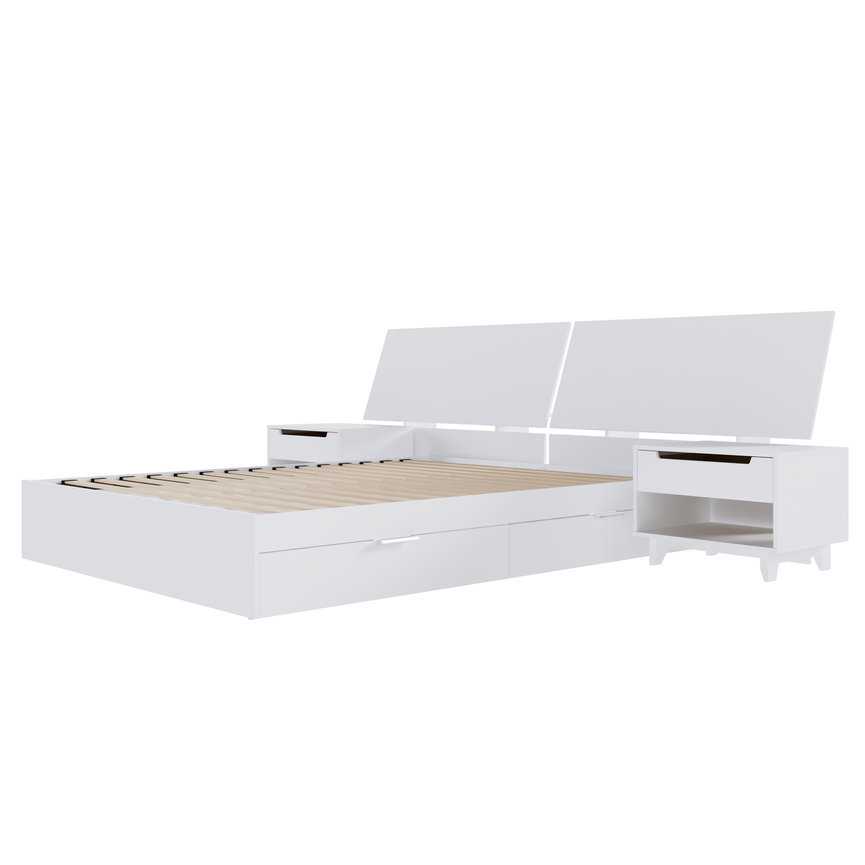 Nexera Oslo Ensemble de Chambre à Coucher 4 Pcs à Double Rangement, Blanc, Grand Lit