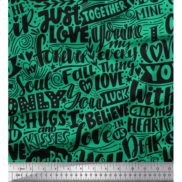 Soimoi Green Rayon Fabric Just Love Forever Text Print Fabric by Yard 42 Inch Wide