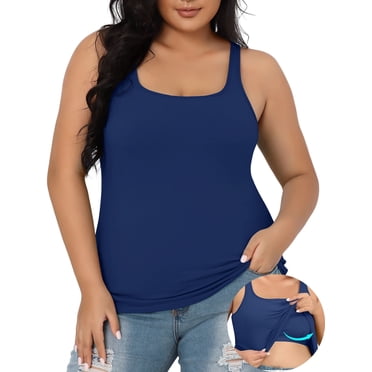 Charmo Women Plus Size Cotton Tank Top with Shelf Bra Adjustable Wider Strap Camisole Basic Undershirt