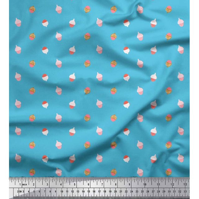 Soimoi Tissu Satin Lourd Bleu Chêne Fruits Décor Tissu Imprimé 54 Pouces de Large
