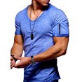 thumbnail image 1 of Innerwin T Shirts Solid Color Men Summer Tops Holiday Short Sleeve Zipper Blouse Blue S, 1 of 2