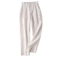 thumbnail image 1 of Timegard Cotton Linen Pants for Women Elastic High Waisted Button Ruched Casual Trousers with Pockets, 1 of 6