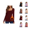 thumbnail image 1 of Womens Long Sleeve Tops 2026 Fall Winter Basic Square Neck Fitted Breathable Undershirt T Shirt, 1 of 8