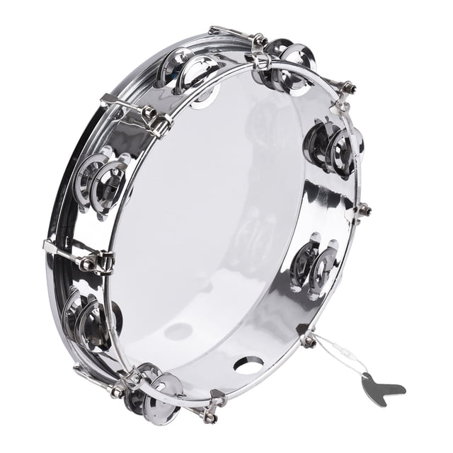 8-inch Tambourine Handbell Hand Drum with Double Row Jingles Musical Percussion Instrument
