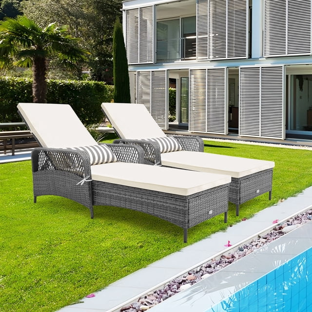 Costway Lot de 2 Chaises Longues d'Extérieur pour Patio, Fauteuils Inclinables avec Dossier à 6 Niveaux et Coussin