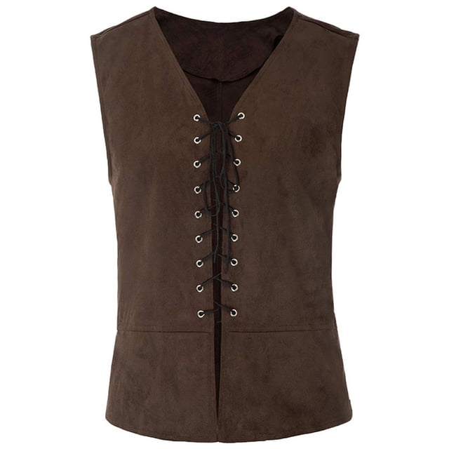 LSLJS Gilet Médiéval Vintage pour Homme Sans Manches à Lacets Style Renaissance Gothique,