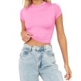 thumbnail image 2 of JIRNDf Hauts pour Femmes T-Shirts d'Été Tendance Mode Manches Courtes Mignon Court Basique Col Rond Coupe Ajustée Blouse pour Femmes Tunique Décontractée Hauts Rose m, 2 of 5